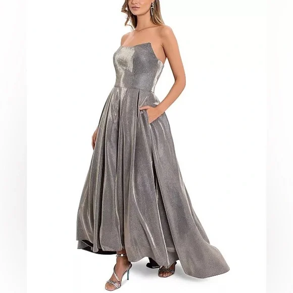 Betsy & Adam Womens Metallic Hi-Low Evening Dress - Picture 2 of 14